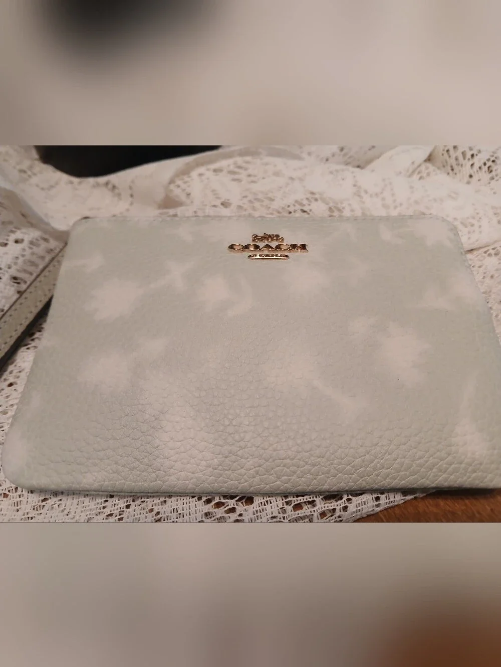 COACH Pebbled Leather Wristlet - Sage Green And Cream